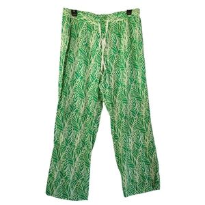 Catherines Green Tropical Leaf Linen Blend Pull-On Pants 18/20W